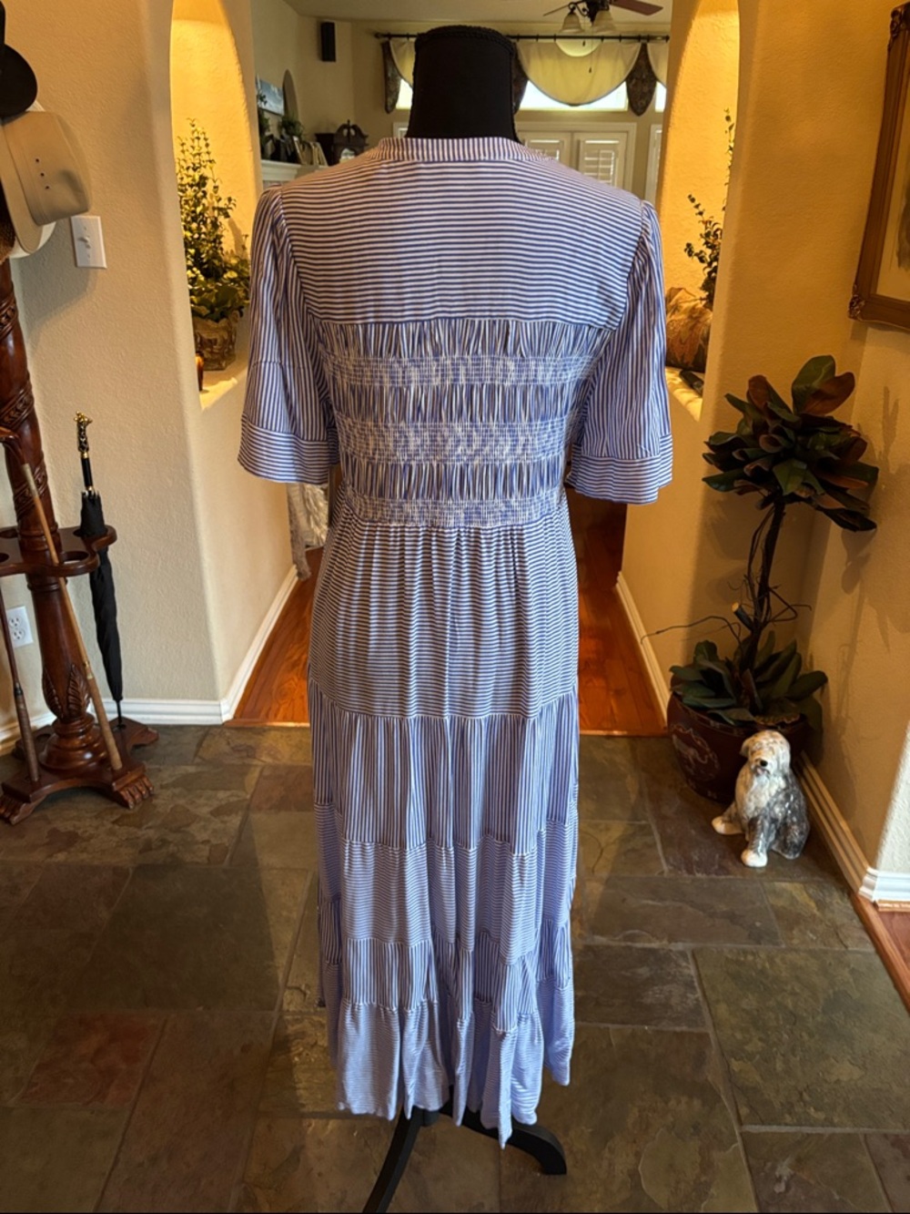 Women's Light Blue Striped Maxi Dress with Button Front - Picture 5 of 7